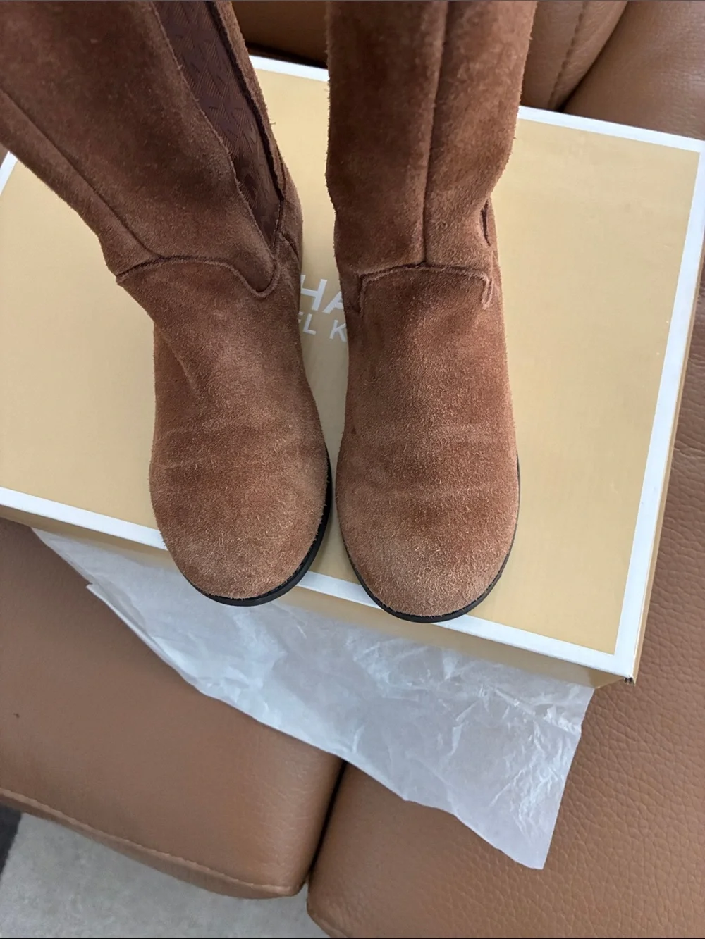MICHAEL Michael Kors Chestnut Suede Mid-Calf Heeled Boots Girl Boots Us1